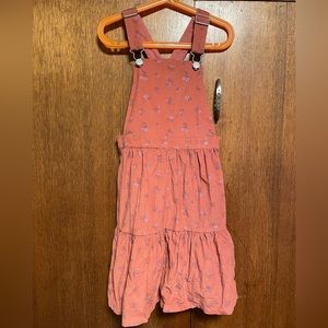 Adorable H&M girls overall dress jumper corduroy rose pink floral size 6-7